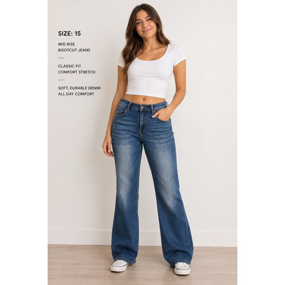 Special A High Waisted Wide Leg Jeans Medium Wash Blue Minimalist Size 15 Y2K